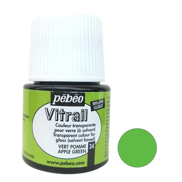 Вітражна фарба Vitrail Pebeo Яблучний зелений №34, 45 ml 