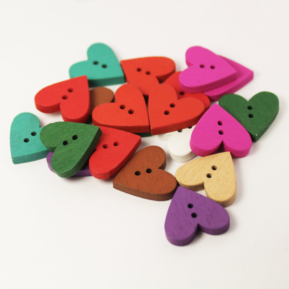 Набор деревянных цветных пуговиц «Сердечки»