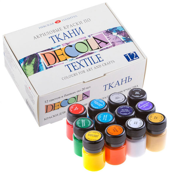 Набор акриловых красок для ткани Decola, 12x20 ml
