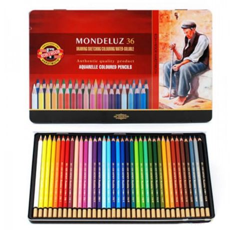 Набір аквареллю Mondeluz олівці в метал. коробці, 36 шт/уп. 