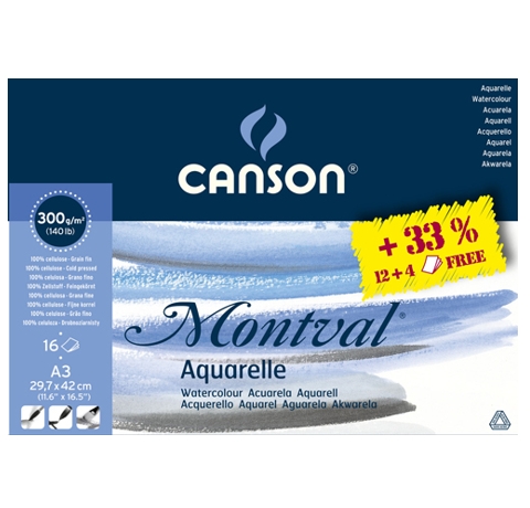 Блок-склейка для аквареллю Montval (12+4 л), 300 g, А3, Canson 