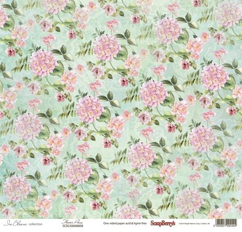 Бумага для скрапбукинга Цветущий сад «Гортензия», 30,5х30,5 см.