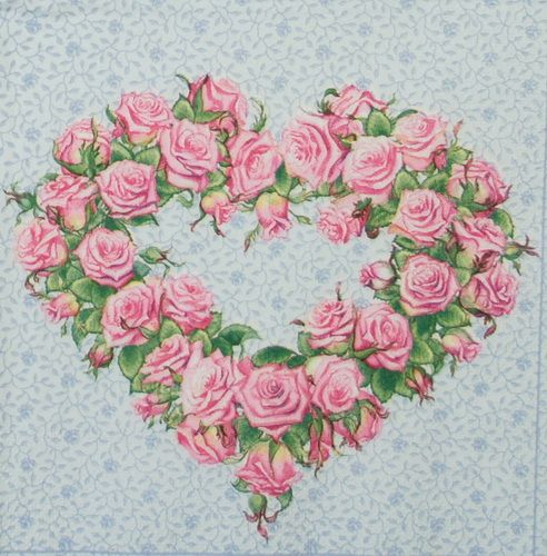 Салфетка Сердце из роз (голубой фон)