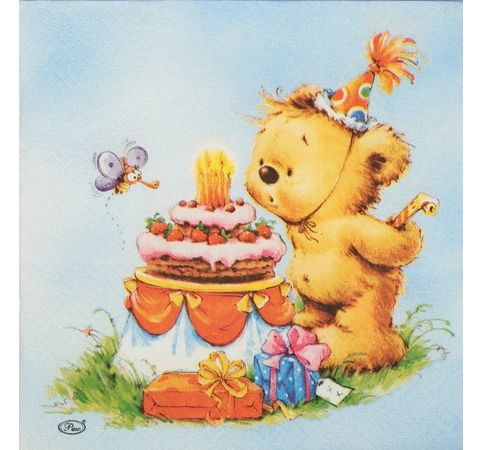 Серветка З Днем народження, ведмедик! (блакитний фон) 