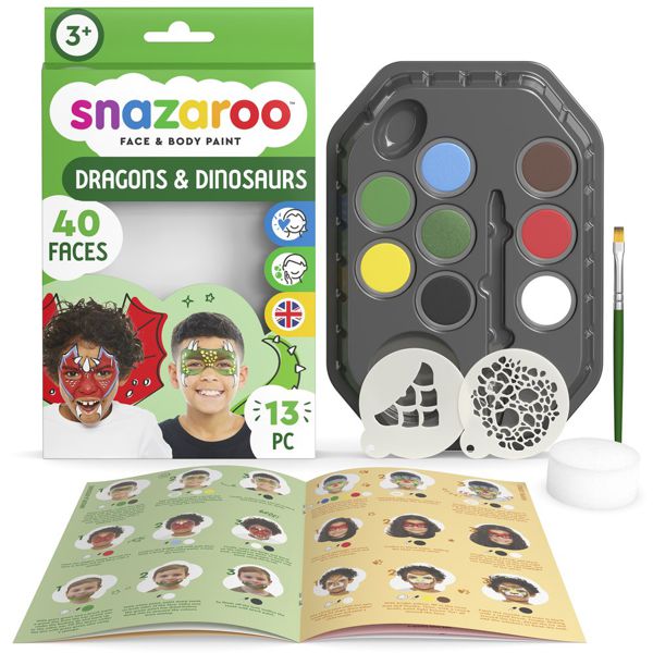Snazaroo набор для грима Dinosaur Dragon: 8 красок, 1 спонж, 1 пензлик, 2 трафарети, буклет - фото 1