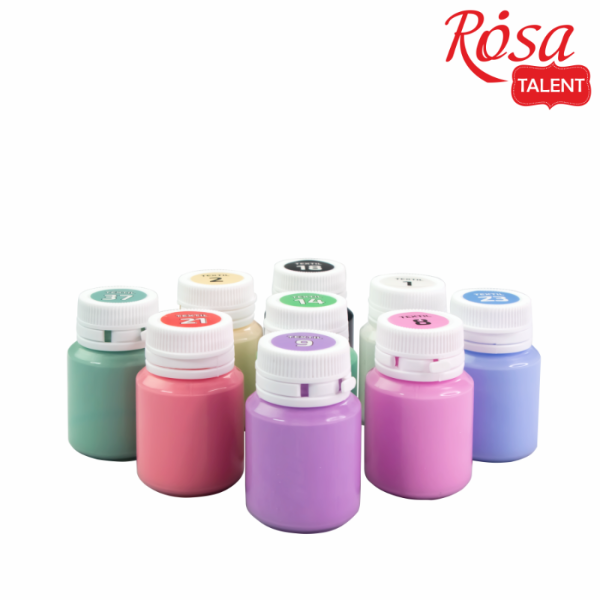 Набор акриловых красок для росписи тканей UNICORN Rosa Talent, пастельные цвета, 9x20 ml - фото 3