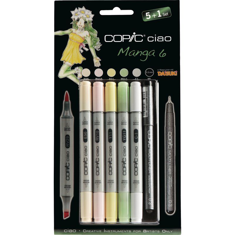 Copic набор маркеров Ciao Set 5+1 Manga 6, цвета+лайнер