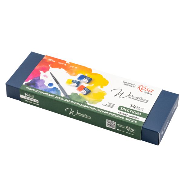 Набір акварельних фарб SPECTRUM ROSA Gallery, 14x2,5 ml, кювета, +пензель, Індіго метал. пенал - фото 5