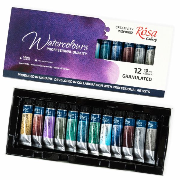 Набор акварельных красок "GRANULATION", 12*10мл, туба, картон, ROSA Gallery - фото 1