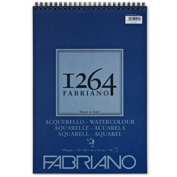 Альбом для акварели Fabriano 1264, на спирали, A3, 30 л., СР 25% хлопка, 300г/м2 - фото 1