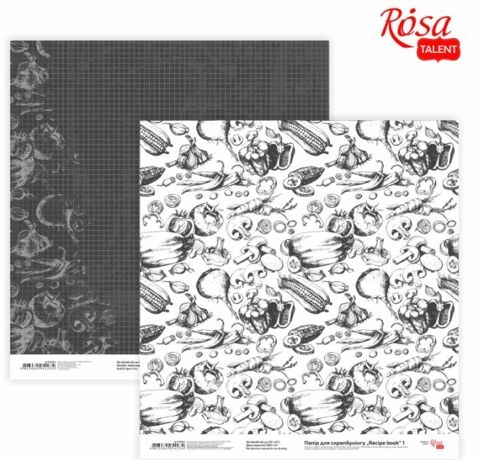 Бумага для скрапбукинга «Recipe book» 1, двусторонняя, 30х30 см, 200 г/м2, Rosa Talent