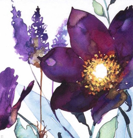 Салфетка Акварельные цветы в фиолетовой гамме
