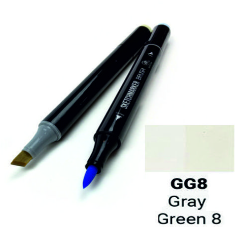 Маркер SKETCHMARKER BRUSH, цвет СЕРО ЗЕЛЁНЫЙ 8 (Gray Green 8) 2 пера: долото и мягкое, SMB-GG08