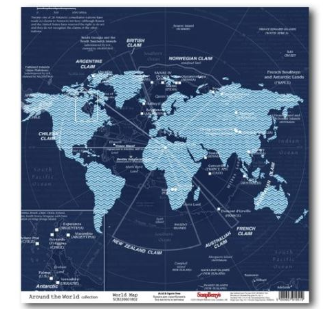 Одностор.лист бумаги «Вокруг света.Карта мира» 30х30см