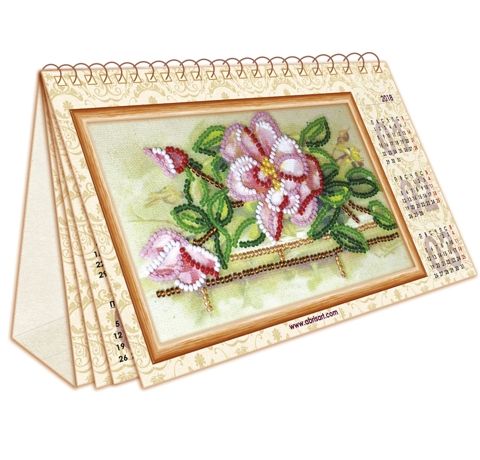 Набор для вышивки бисером на натуральном художественном холсте «Календарь. Цветы» (13,2х7.4 см)
