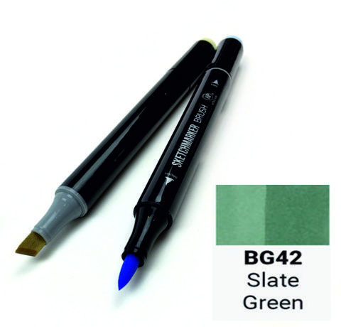 Маркер SKETCHMARKER BRUSH, цвет ЗЕЛЕНЫЙ СЛАНЕЦ (Slate Green) 2 пера: долото и мягкое, SMB-BG042