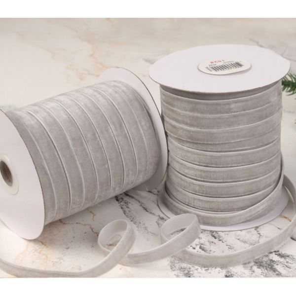 Лента бархатная, Светло-серая,1 см/1 метр - фото 2