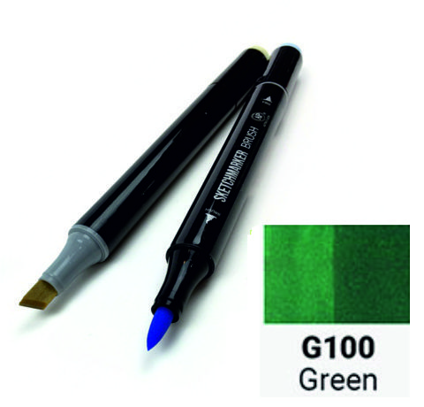 Маркер SKETCHMARKER BRUSH, цвет ЗЕЛЕНЫЙ (Green) 2 пера: долото и мягкое, SMB-G100