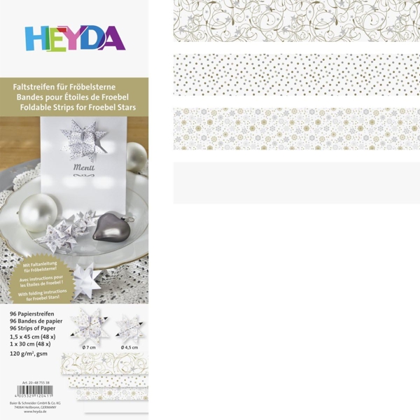 Набор бумажных полосок, белый, 1,5*45 см (48шт), 1*30см (48шт.), Heyda - фото 1