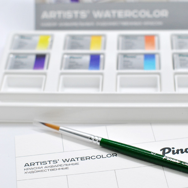 Набор акварельных красок Pinax «Основная палитра» (12 цветов +6 пустых кювет+кисть №5) - фото 2