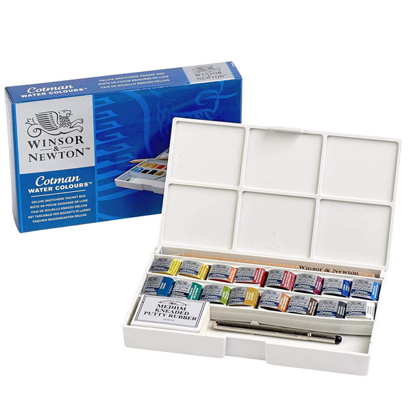 Winsor набор акварельных красок Cotman Half Pan Studio Set, 16 шт+ кисточка - фото 1