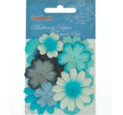 Набір квіточок із шовковичного паперу, Відтінки блакитного 10 шт/уп 