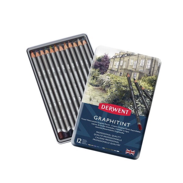 Набір акварельних графітних олівців GRAPHITINT Derwent, в метал. упаковці, 12 шт/уп. 