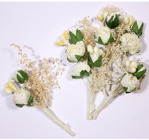 Квіти з паперу Букетик трояндочок, білий, 4см, 6шт 