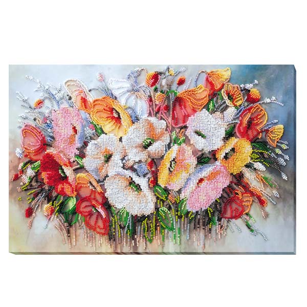 Набір для вишивання бісером на натуральному художньому холсті "Ніжні квіти" (40х27 см) - фото 1