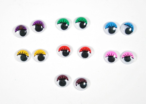 Глазки для игрушек, круглые разноцветные с ресничками, 10 мм (14 шт./у
