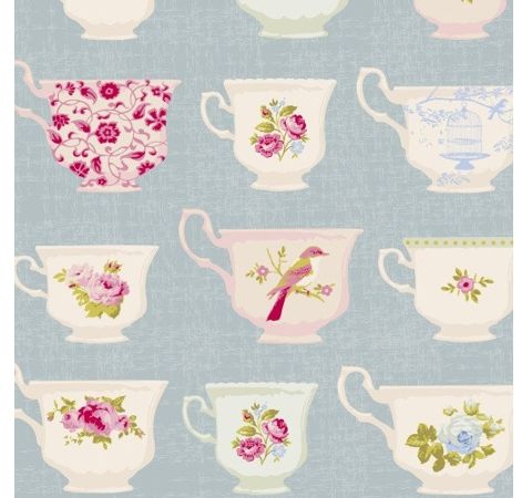 Ткань в рулоне 1м*110см ФАРФОРОВЫЕ КРУЖКИ НЕЖНО-ГОЛУБОЙ