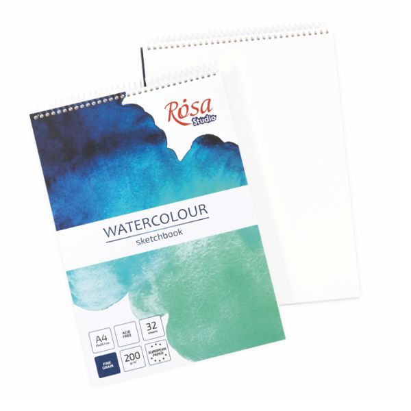 Скетчбук для акварели на спирали А4, 200г/м2, 32 л, белая бумага, Бирюза, ROSA Studio - фото 2