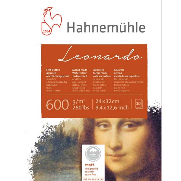 Блок акварельной бумаги «Leonardo», 100% хлопок, мелкое зерно(НР), 24х32см, 10л, 600г/м2. Hahnemuhle - фото 1