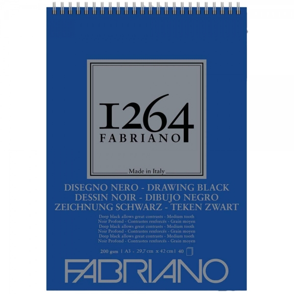 Альбом для рисунка и эскизов Fabriano 1264, на спирали, черная бумага, A5, 20 л., 200 г/м2