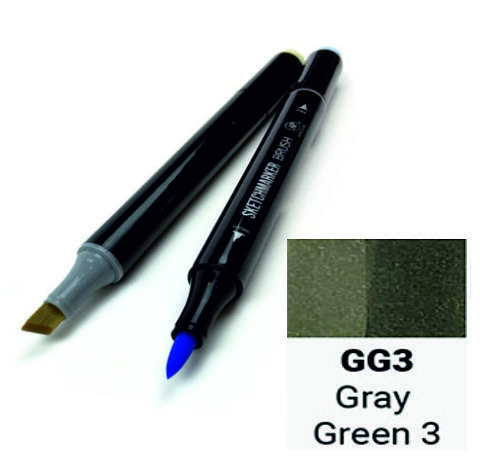 Маркер SKETCHMARKER BRUSH, цвет СЕРО ЗЕЛЁНЫЙ 3 (Gray Green 3) 2 пера: долото и мягкое, SMB-GG03