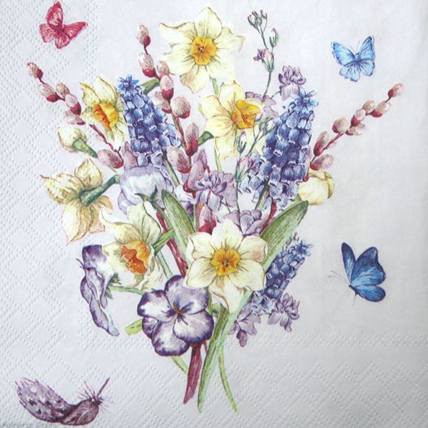 Серветка Весняні квіти та метелики 
