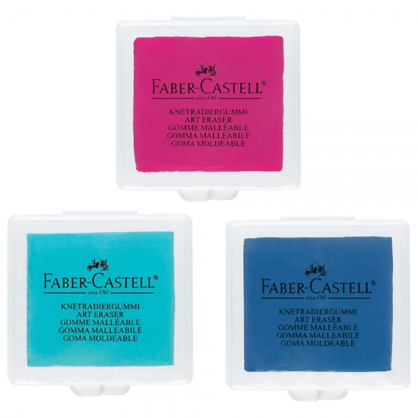 Ластик-клячка для м'яких матеріалів, Faber Castell у пластиковій коробці, НЕОН (кольори в асорт.)