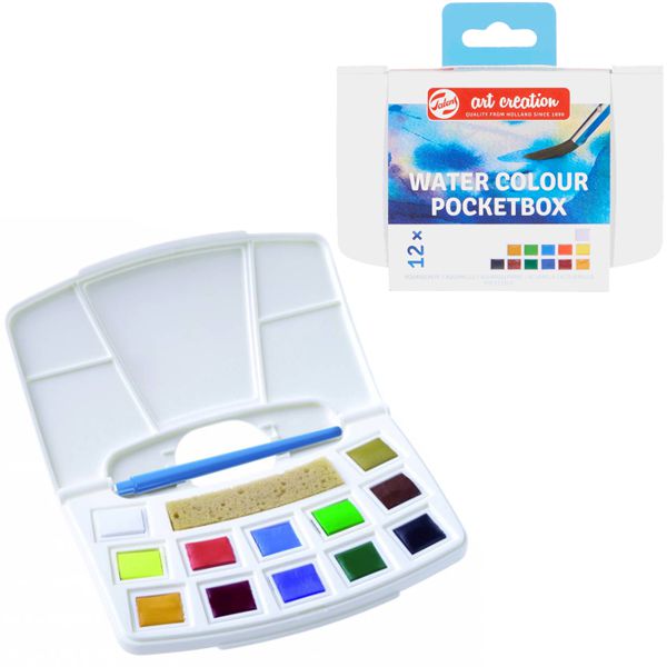 Набір акварельних фарб, TALENS ART CREATION, Pocket box, 12 кювет+пензель+спонж. Royal Talens - фото 1