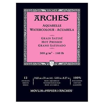 Arches альбом для акварели гарячего прессования Arches Hot Pressed 300 гр, 14,8x21 см (12)