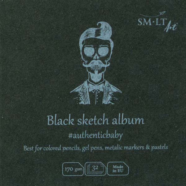 Альбом для малюнка AUTHENTIC Baby (black) 9*9 см, 170 г/м2, 32л, чорний папір, SMILTAINIS 