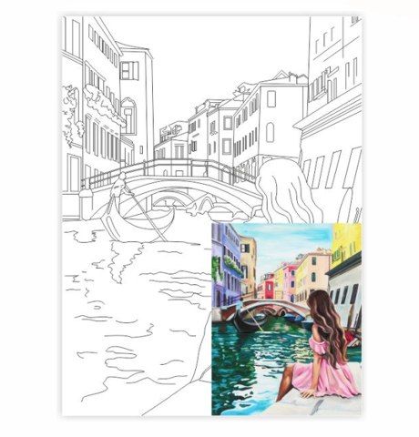 Полотно на картоні з контуром Міста «Венеція-2», 30х40см, бавовна, акрил, ROSA START  - фото 1
