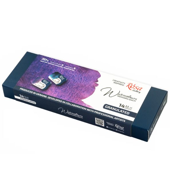 Набор акварельных красок "GRANULATION", 14*2,5мл, кювета, Индиго металл. пенал, ROSA Gallery - фото 3