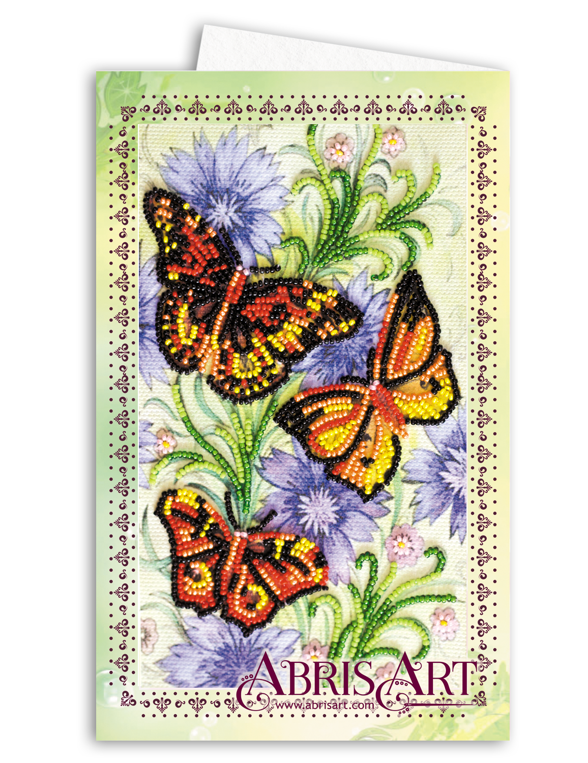 Набір для вишивання бісером «Листівка-конверт» Три метелики (8.4*14 см) 