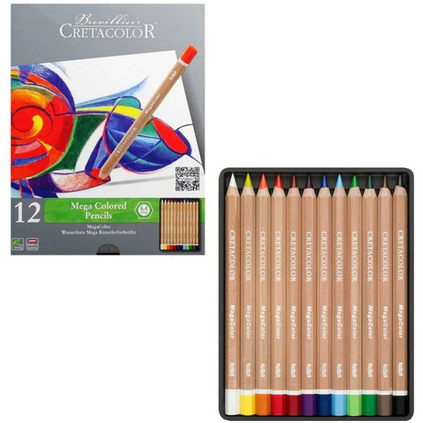Набір кольорових олівців із товстим грифелем "MEGACOLOR" Cretacolor в метал. коробці, 12 шт./уп.  - фото 1