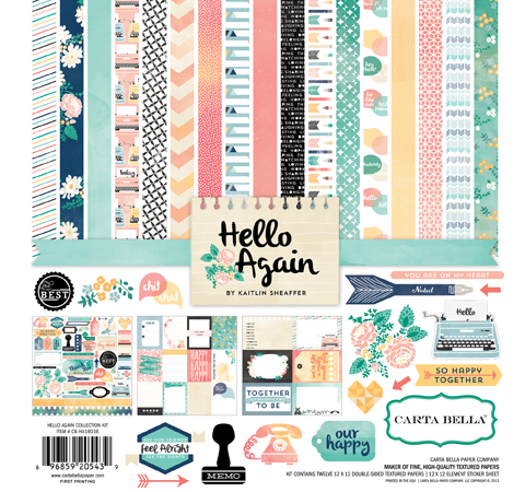 Набор бумаги Echo Park «Hello Again», 30х30см, 12л.+2л.стикеров