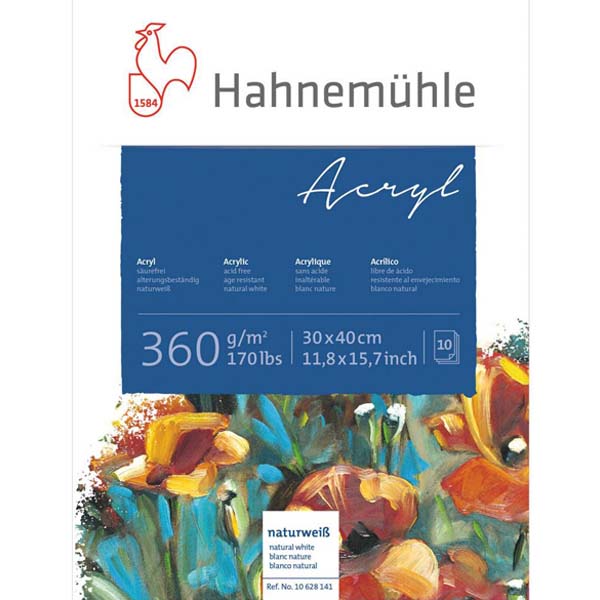 Блок бумаги для акрила «Acrylic», мелкое зерно, 30х40см, 10л, 360г/м2. Hahnemuhle - фото 1