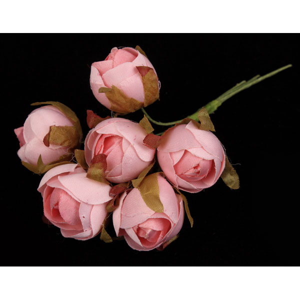 Букетик штучних квітів троянди 6 шт/уп., НІЖНО-РОЖОВІ  - фото 1