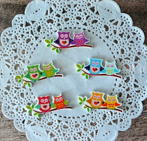 Набор деревянных пуговиц «Влюбленные совы», 5 шт./уп., 40*15 мм.