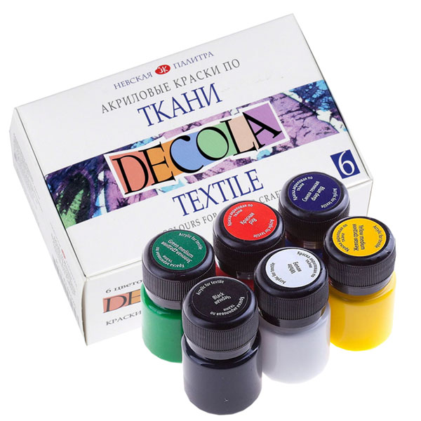 Набір акрилових фарб для тканини Decola, 6x20 ml 