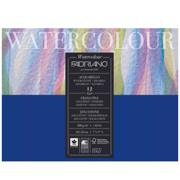 Альбом-склейка для акварели Watercolour Fabriano А5 (18х24 см), 12 л.,среднее зерно CP, 300 г/м2 - фото 1